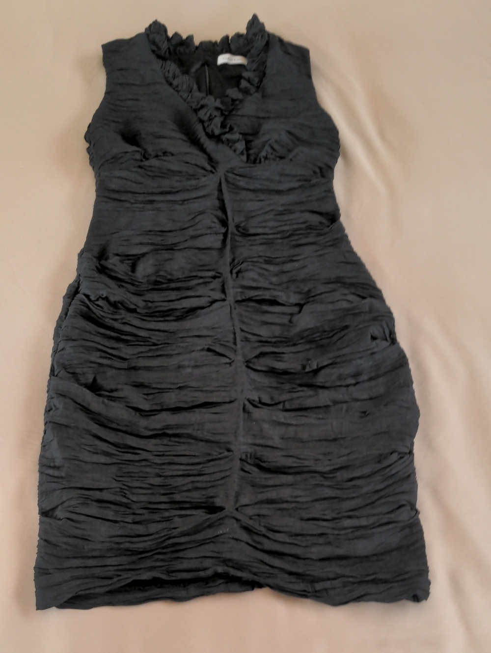 Calvin Klein Black Ruched Cocktail Dress Ruffle Neck Sleeveless Size 10